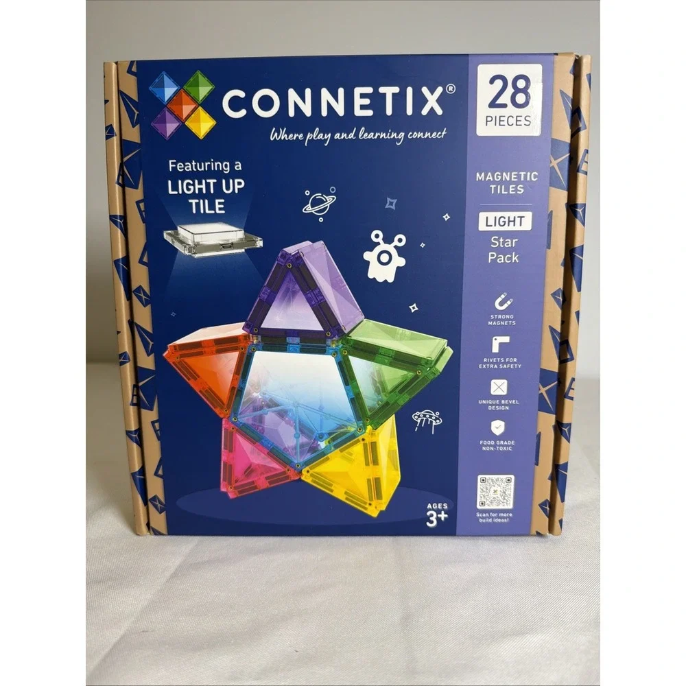 Connetix Magnetic Tiles Light Star Pack 28pc STEM Building Toy Light-Up Tile